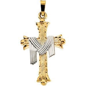 14K TWO TONE GOLD CROSS PENDANT W/ROBE