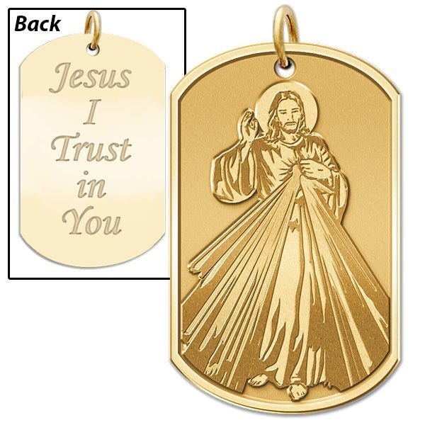 Divine Mercy - Double Sided Dog Tag Religious Medal "EXCLUSIVE"