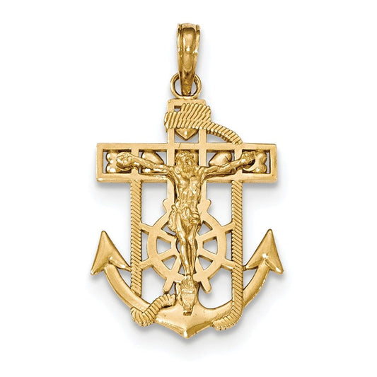 14K Gold Polished & Textured Mini Mariners Crucifix Pendant