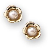 14K Yellow Gold Children's Floral with Cultured Pearl Stud Earrings