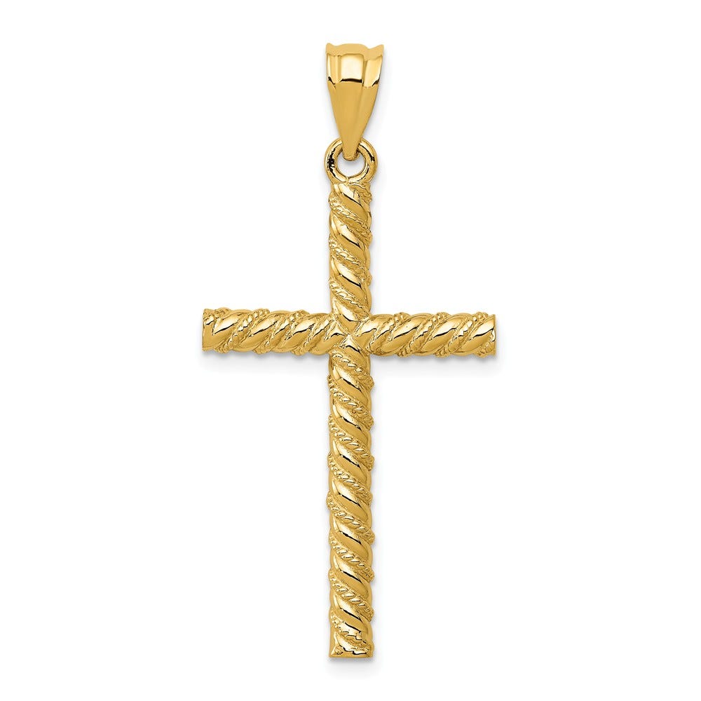 14k Satin & Diamond -Cut Cross Pendant