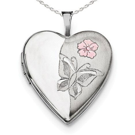 Sterling Silver Enameled Butterfly Heart Photo Locket