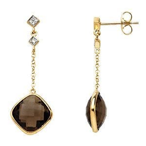 enuine Checkerboard Smoky Quartz & Diamond Earrings