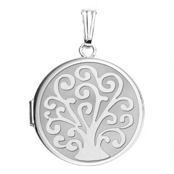 14k White Gold Tree of Life Round Photo Locket