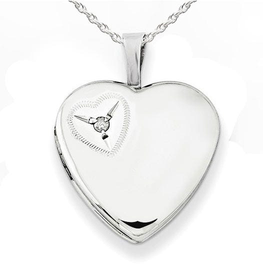 Sterling Silver Cubic Zirconia Heart Photo Locket