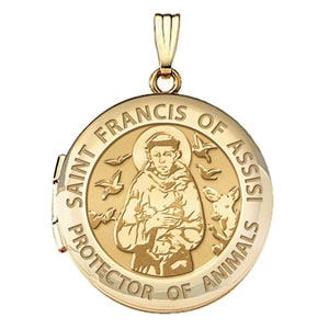Solid 14k Yellow Gold St Francis of Assisi Round Photo Locket