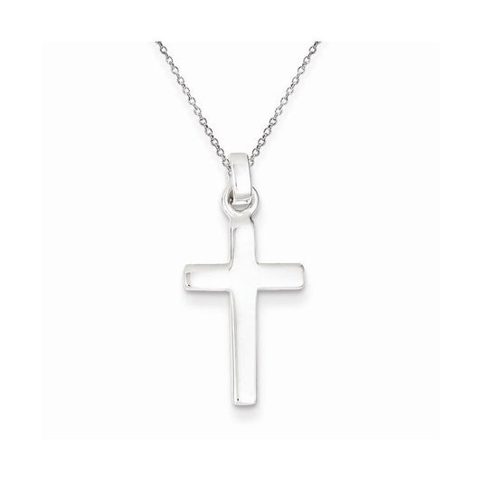 Sterling Silver Rhodium Plated Polished Cross Pendant