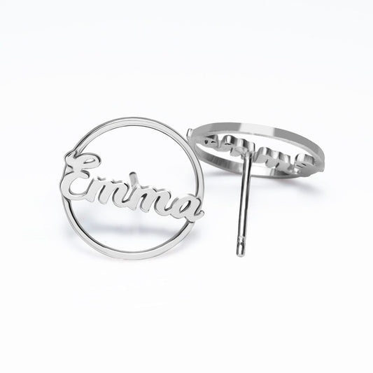 Circle Name Script Earrings