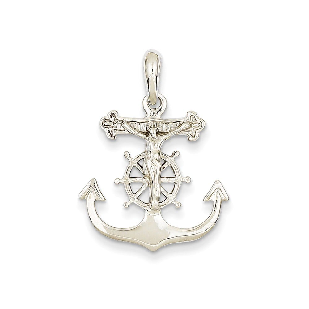 14k White Gold Mariner\'s Cross Pendant