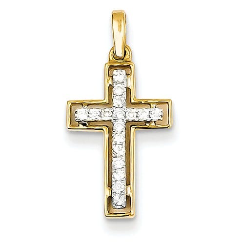 14K Two-tone Diamond Cross Pendant