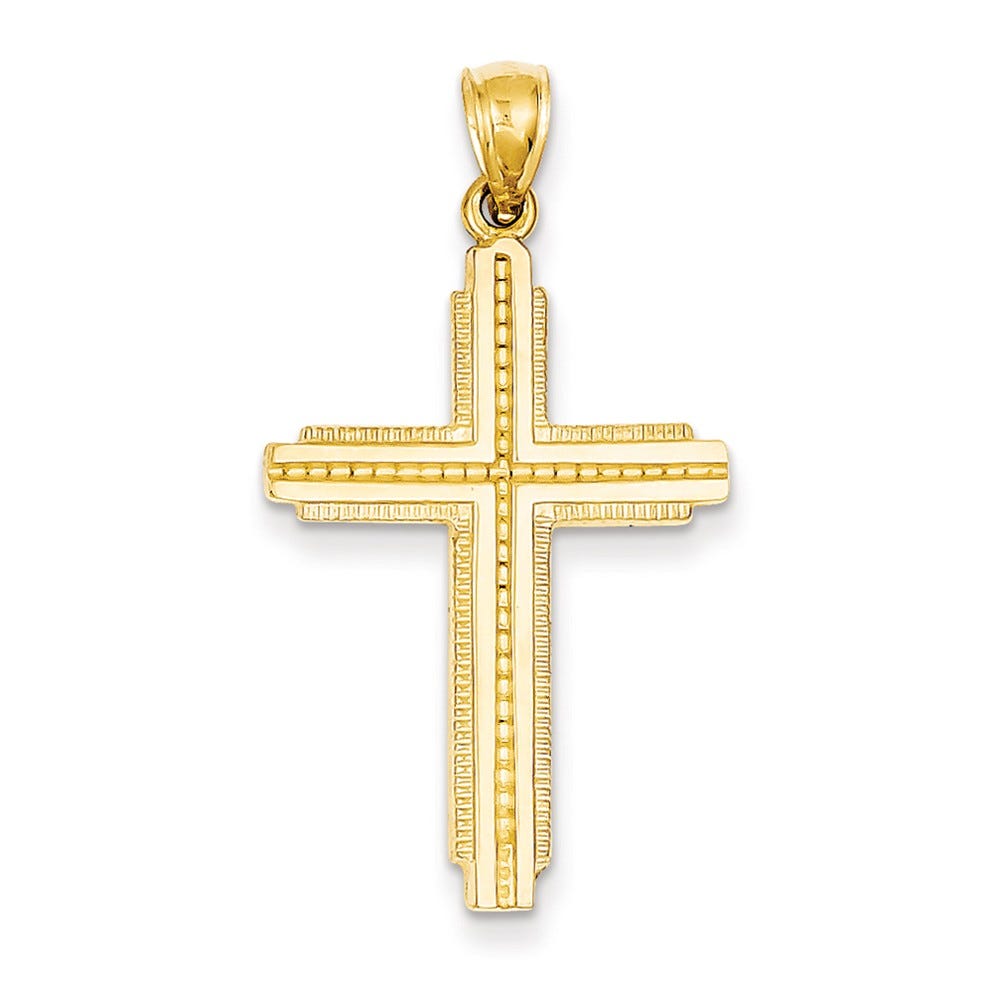 14K Textured Outline Cross Pendant