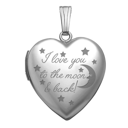 14K White Gold " To The Moon & Back  "Photo Locket