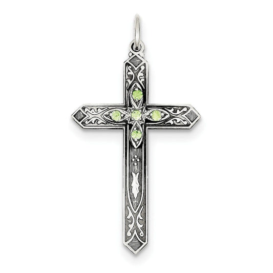 Sterling Silver August Birthstone Cross Pendant