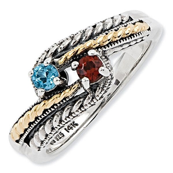 Sterling Silver & 14k Two-stone  Antiqued Mother's Ring