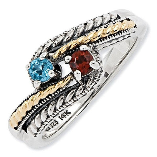 Sterling Silver & 14k Two-stone  Antiqued Mother's Ring