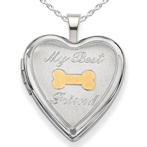 Sterling Silver "My Best Friend" Dog Bone Heart Photo Locket