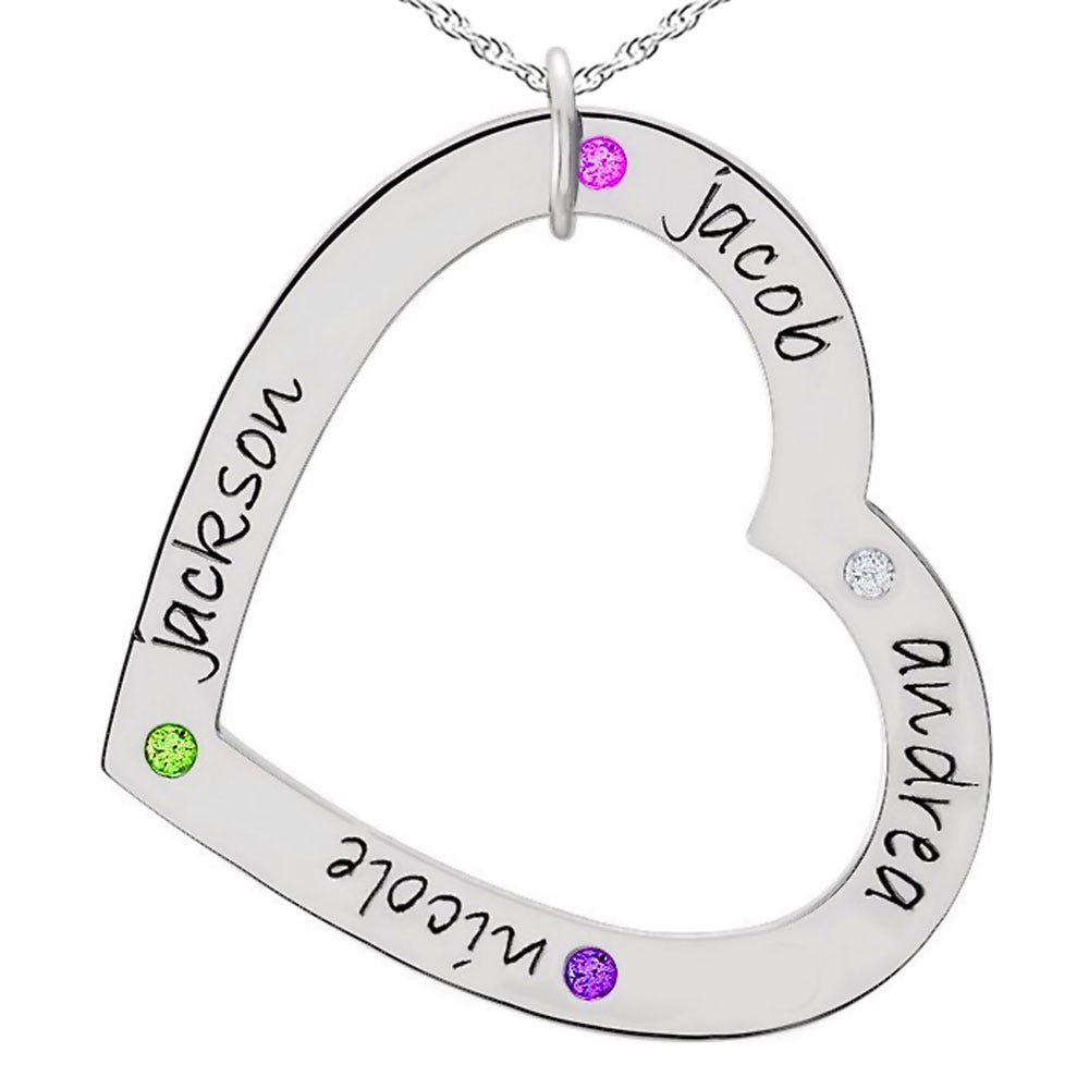 Personalized Four Birthstones Large Heart Pendant