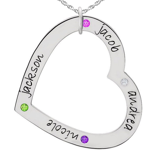 Personalized Four Birthstones Large Heart Pendant