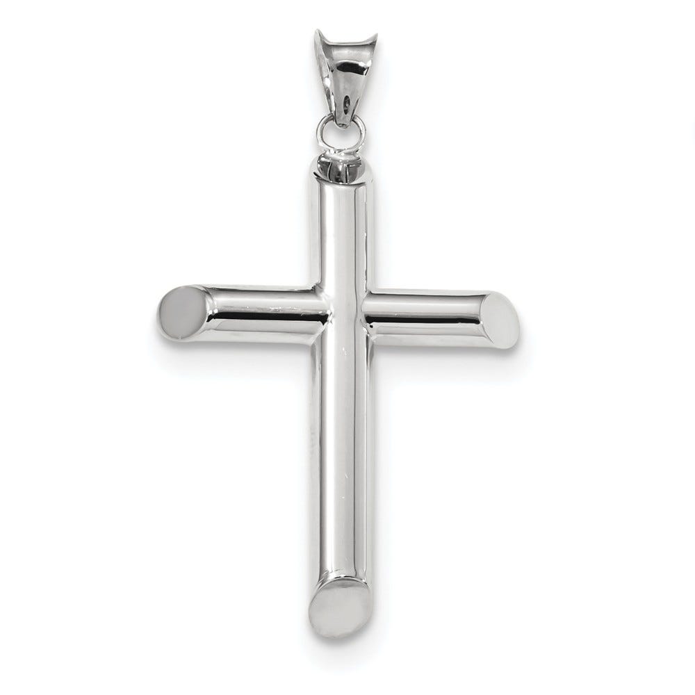 14k White Gold Polished Tube Cross Pendant