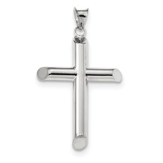 14k White Gold Polished Tube Cross Pendant