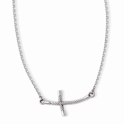 14K White Gold Large Sideways Curved Twist Cross Necklace