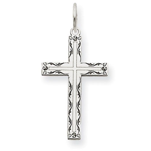 14K White Gold Laser Designed Cross Charm