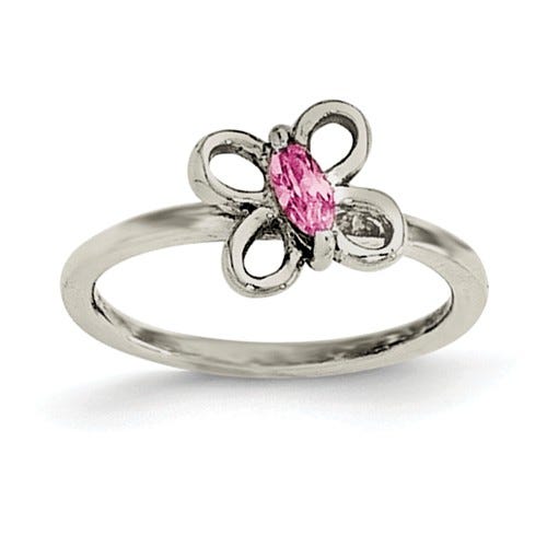 Sterling Silver Pink CZ Butterfly Children's Ring