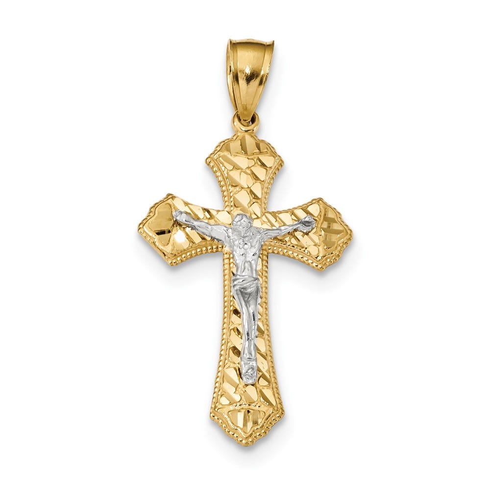 14k Two-tone Diamond-cut Passion Crucifix Pendant