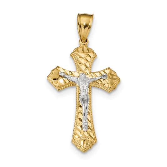 14k Two-tone Diamond-cut Passion Crucifix Pendant