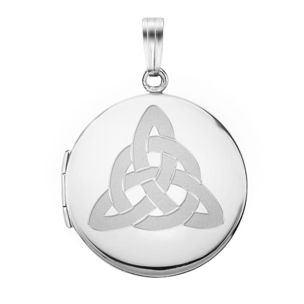 14k White Gold Round Celtic Trinity Locket
