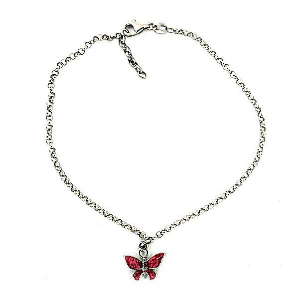 Sterling Silver Adjustable Anklet / Ankle Bracelet Red Butterfly