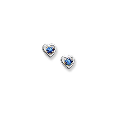 14K  White Gold Child's Genuine Sapphire Heart Birthstone Earrings