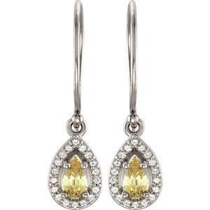 Halo-Style Yellow and White Sapphire Dangle Earrings
