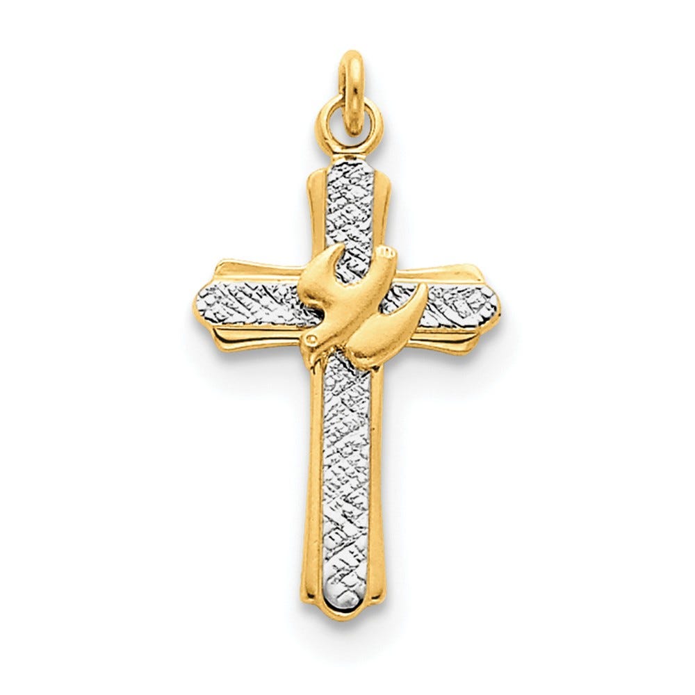 Sterling Silver Rhodium-plated & 18k Gold-plated Dove (Satin) Cross Charm