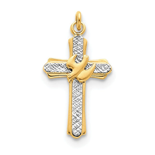 Sterling Silver Rhodium-plated & 18k Gold-plated Dove (Satin) Cross Charm