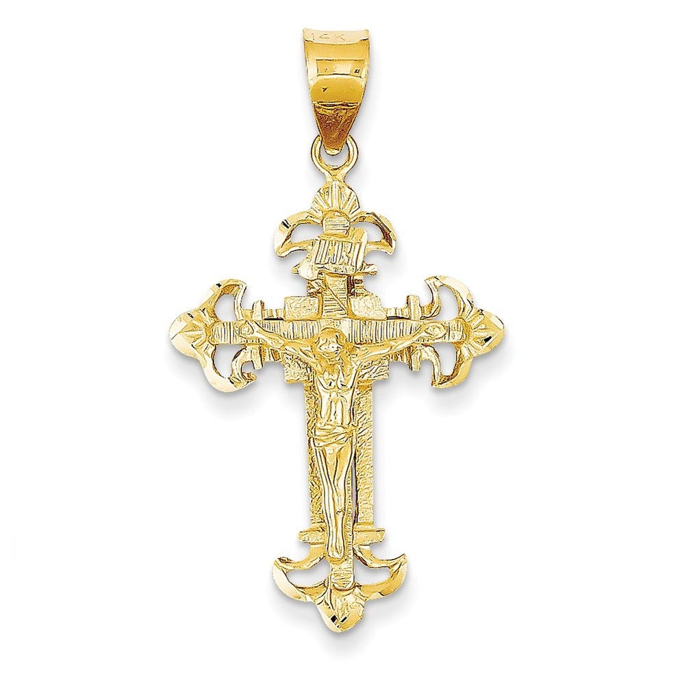 14k INRI Fleur De Lis Crucifix Pendant