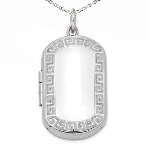 Sterling Silver Greek Key Dog Tag Photo Locket