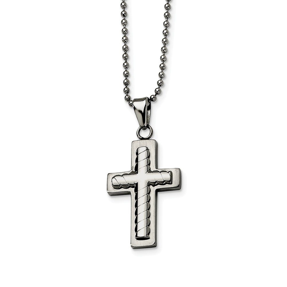 Stainless Steel Cross Pendant 24in Necklace