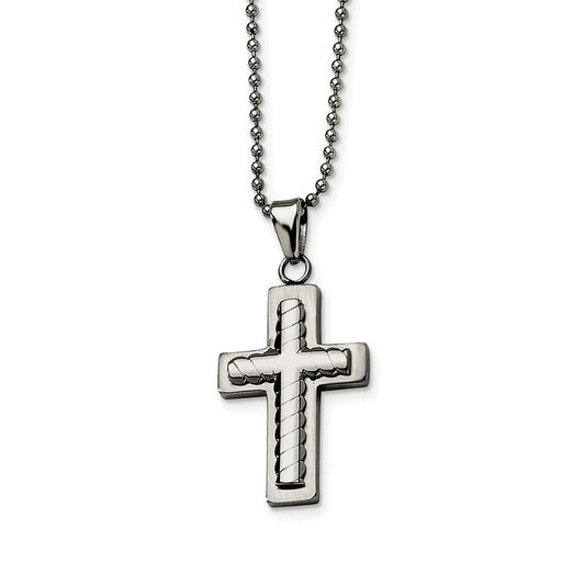 Stainless Steel Cross Pendant 24in Necklace
