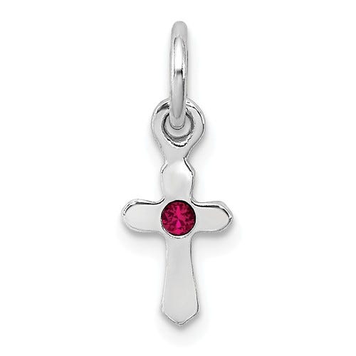 Sterling Silver RH Plated Child\'s Preciosca Crystal July Cross Pendant