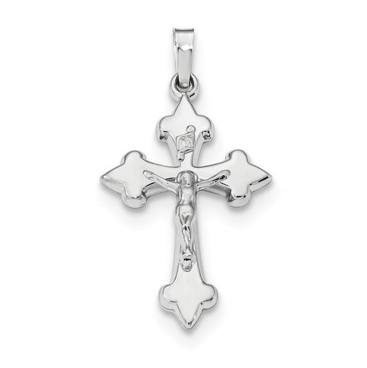 14k White Gold Polished Fleur de Lis Crucifix Pendant