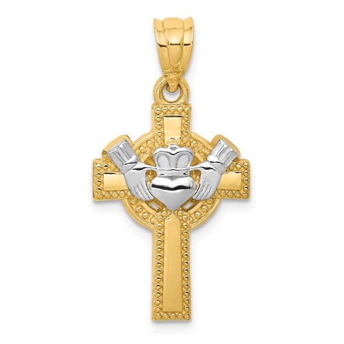 14k Two-tone Claddagh Cross Pendant