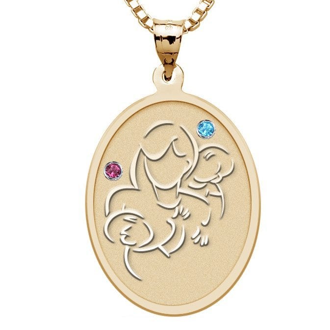 Mother with Two Sons - Oval Pendant with Birthstones