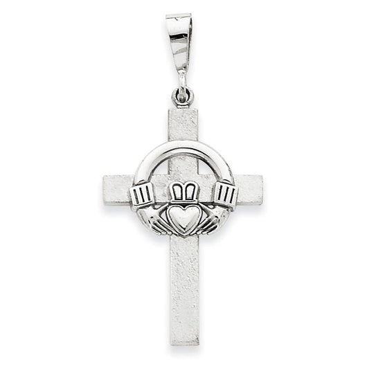 14k White Gold Claddagh Cross Pendant