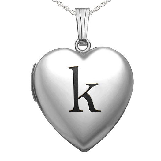 Sterling Silver Black Enameled Initial Heart Photo Locket