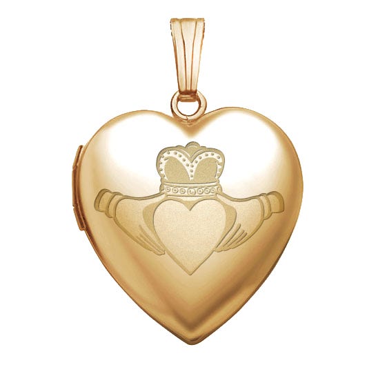 14K Yellow Gold "Sweetheart" Celtic Claddagh Locket