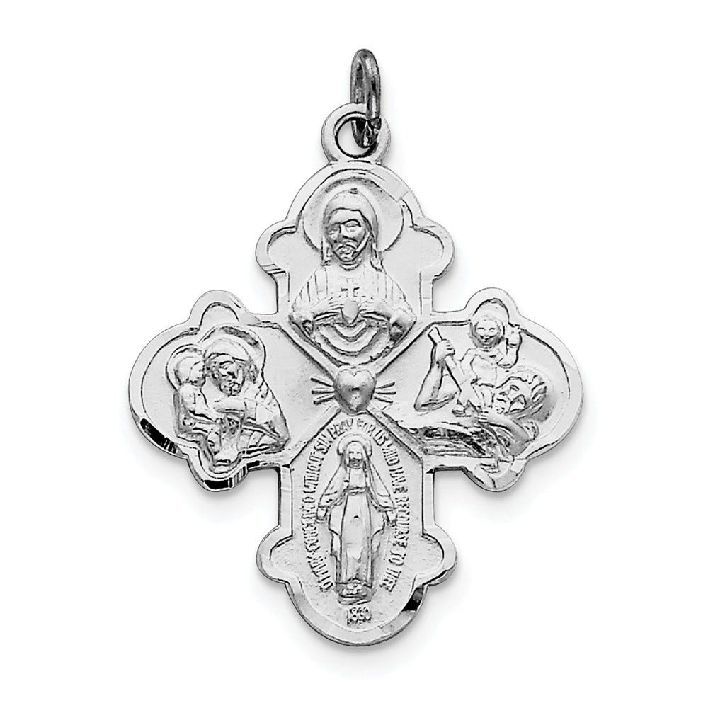 Sterling Silver Rhodium-plated Satin 4-way Medal