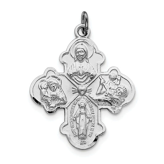 Sterling Silver Rhodium-plated Satin 4-way Medal