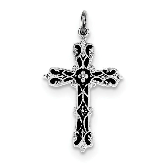 Sterling Silver Rhodium-plated with Black Epoxy Cross Pendant
