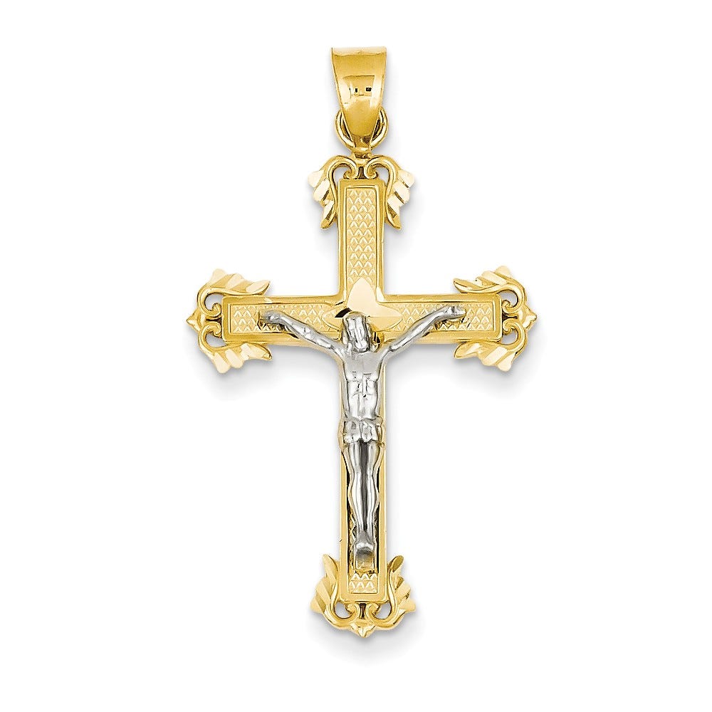 14K Two-tone Diamond-cut Crucifix Pendant